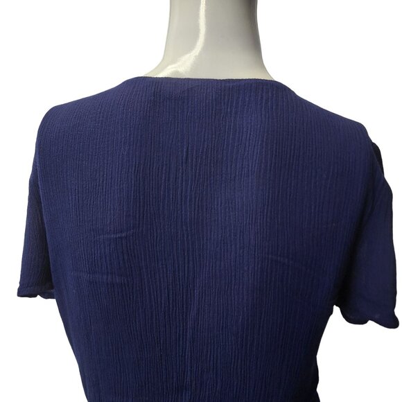 Wayf Navy Blue Blouson Midi Dress Rayon & Polyester Lined V-Neck Short Sleeves M - Picture 11 of 16